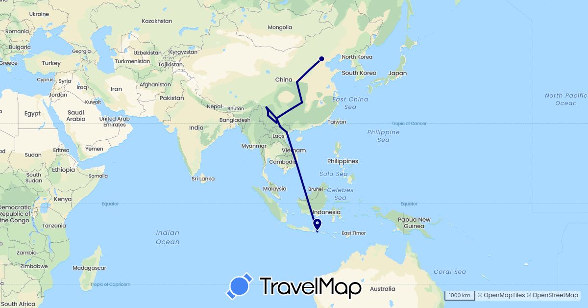TravelMap itinerary: driving in China, Indonesia, Vietnam (Asia)